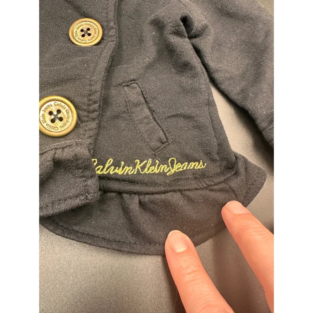 Calvin Klein Jeans‎ Baby Girl Black Jacket Button Front Ruffle Trim 12M